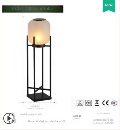 Lumină solară pentru exterior, grădină, oțel inoxidabil, IP65, 12W, autonomie 6–12 ore