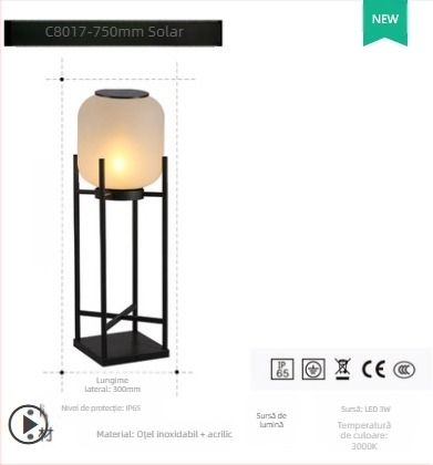 Lumină solară pentru exterior, grădină, oțel inoxidabil, IP65, 12W, autonomie 6–12 ore