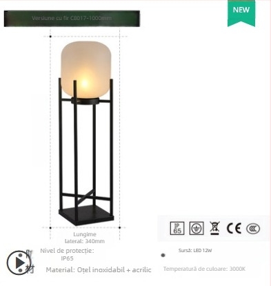 Lumină solară pentru exterior, grădină, oțel inoxidabil, IP65, 12W, autonomie 6–12 ore