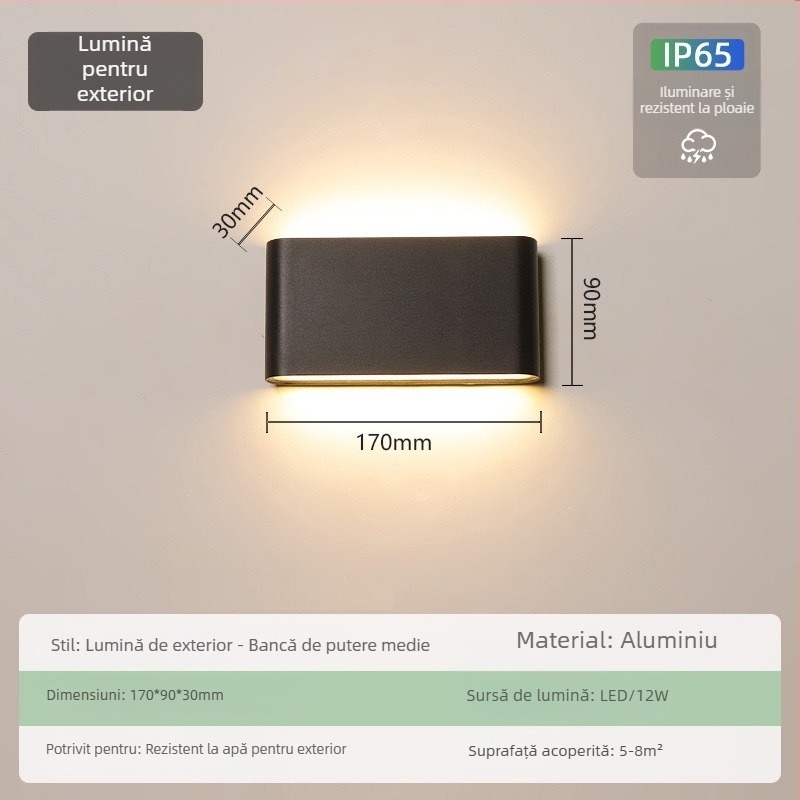 Lampa de perete impermeabilă pentru exterior – ultra-subțire, IP65, 110-275V, 15 LED, 3000K, CRI 90