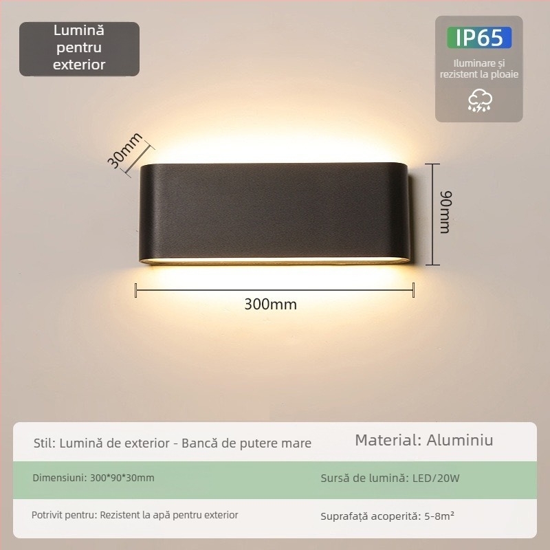 Lampa de perete impermeabilă pentru exterior – ultra-subțire, IP65, 110-275V, 15 LED, 3000K, CRI 90