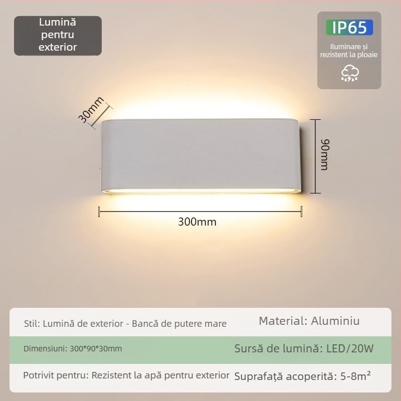 Lampa de perete impermeabilă pentru exterior – ultra-subțire, IP65, 110-275V, 15 LED, 3000K, CRI 90