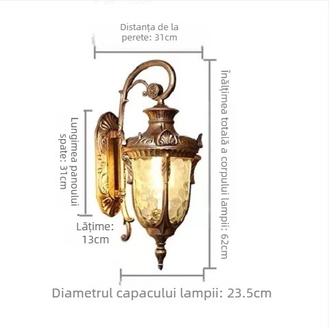 Lampa de perete LED în stil european, pentru exterior/interior, IP44 rezistent la apă, baza E27, 220V, 6000 lm, 3000K