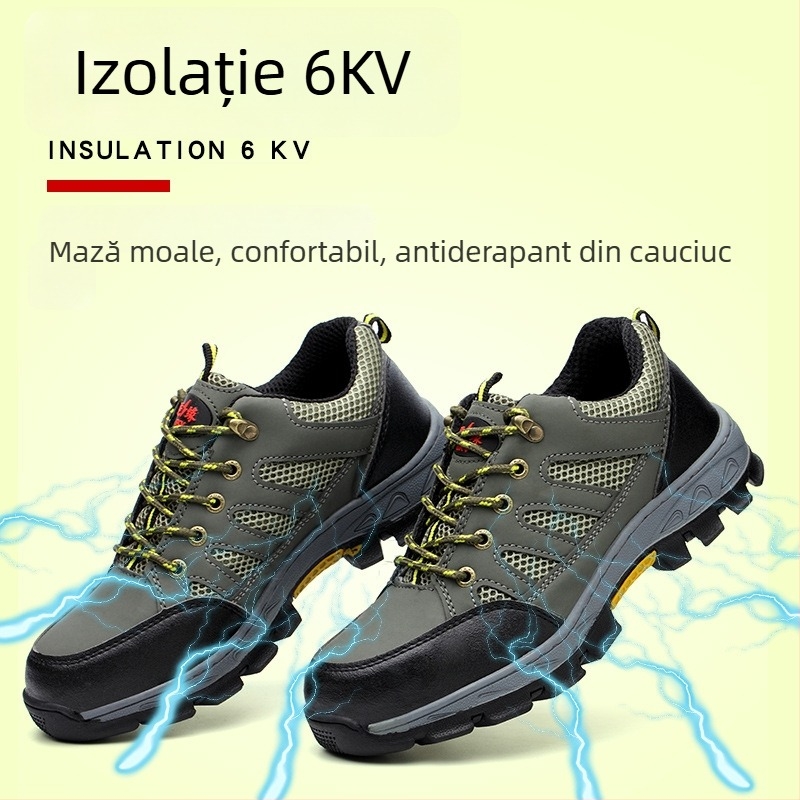 Pantofi de protecție izolați pentru lucru, vârf din oțel, piele microfibră + plasă respirabilă, partea superioară joasă, protecție anti-șoc și anti-perforație, izolație electrică până la 6 kV