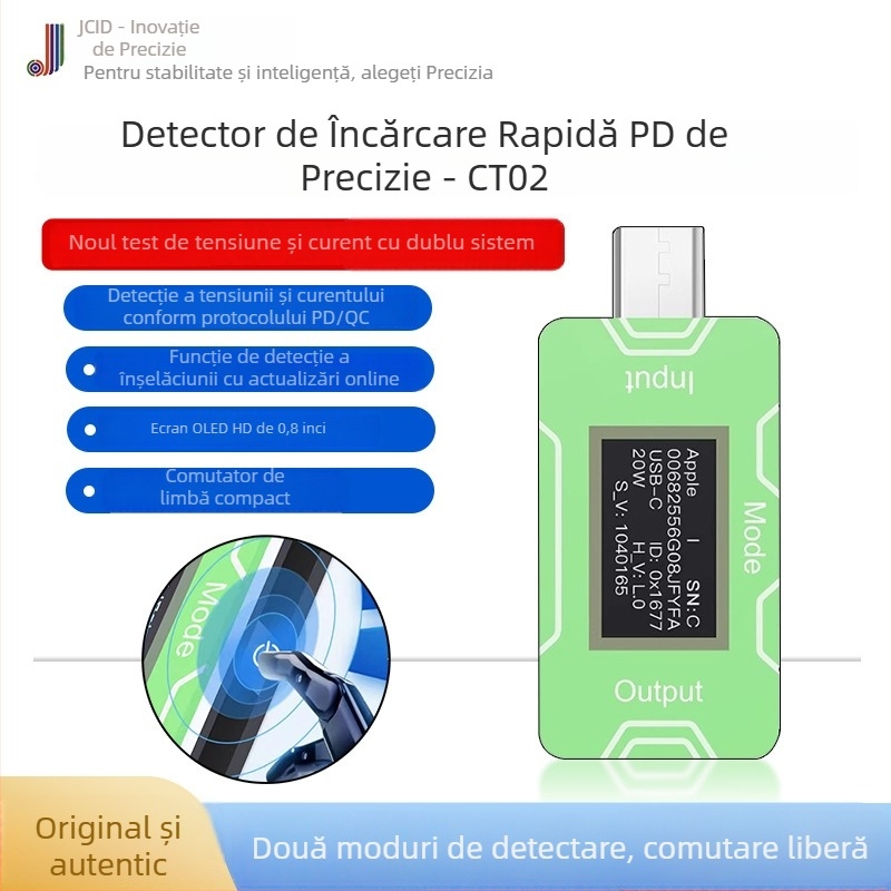 CT02 detector PD/QC pentru încărcare rapidă, testare în loturi, 0-100W, greutate 12, temperatură ambientală 30°C