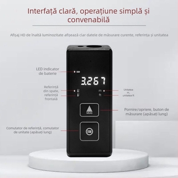 Distanțmetru cu laser pentru interior, măsurare infraroșu de înaltă precizie, riglă digitală