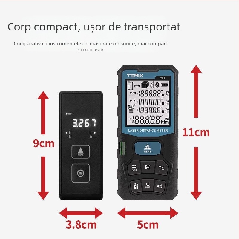 Distanțmetru cu laser pentru interior, măsurare infraroșu de înaltă precizie, riglă digitală