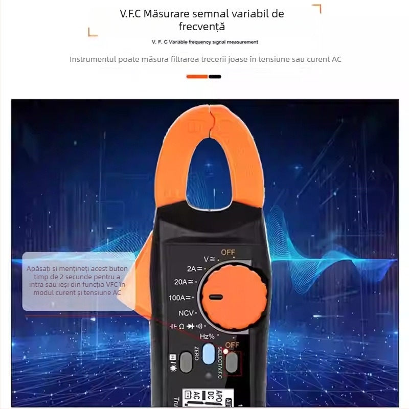 VC6019C ampermetru cu clemă AC/DC, protecție la suprasarcină, True RMS, multimetru