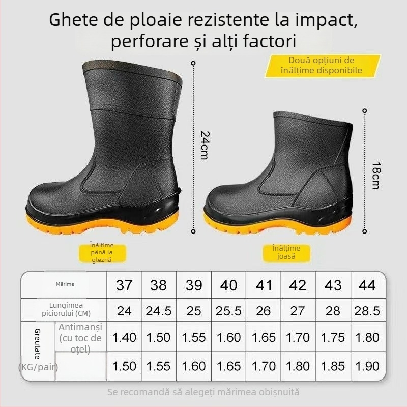 Cizmă de protecție din PVC cu vârf din oțel și talpă din oțel; anti-șoc, anti-perforație, anti-alunecare, rezistentă la uzură, rezistentă la acizi și baze; croială joasă pentru industrie-minieră