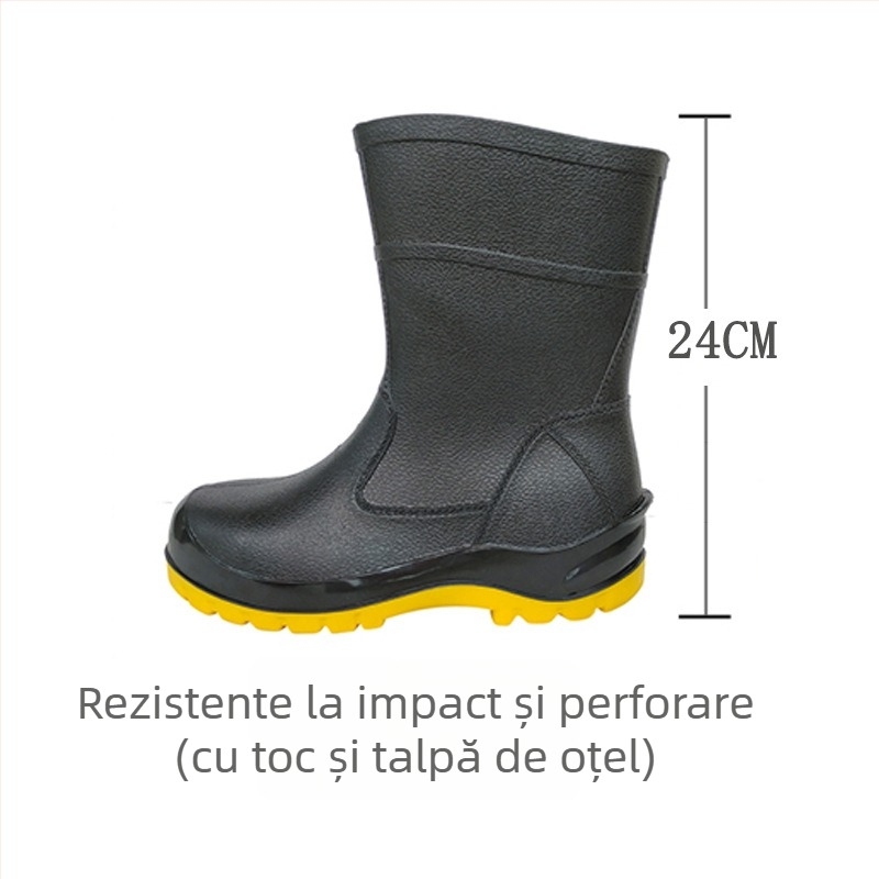 Cizmă de protecție din PVC cu vârf din oțel și talpă din oțel; anti-șoc, anti-perforație, anti-alunecare, rezistentă la uzură, rezistentă la acizi și baze; croială joasă pentru industrie-minieră