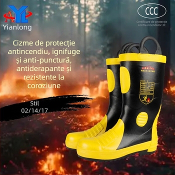 Cizme de pompieri Yinanlong - Partea superioară înaltă, Vârf din oțel, Rezistente la impact, Rezistente la perforare, Antiderapante