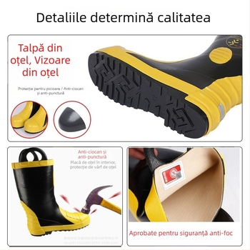 Cizme de pompieri Yinanlong - Partea superioară înaltă, Vârf din oțel, Rezistente la impact, Rezistente la perforare, Antiderapante