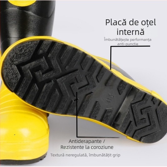 Cizme de pompieri Yinanlong - Partea superioară înaltă, Vârf din oțel, Rezistente la impact, Rezistente la perforare, Antiderapante