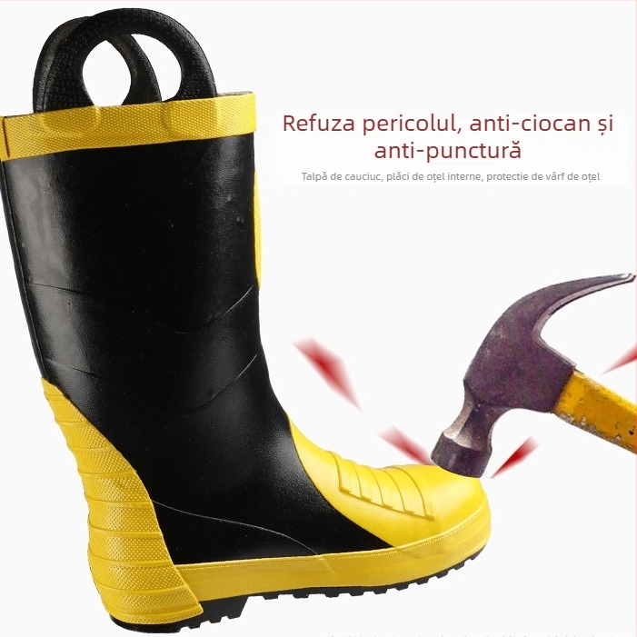 Cizme de pompieri Yinanlong - Partea superioară înaltă, Vârf din oțel, Rezistente la impact, Rezistente la perforare, Antiderapante