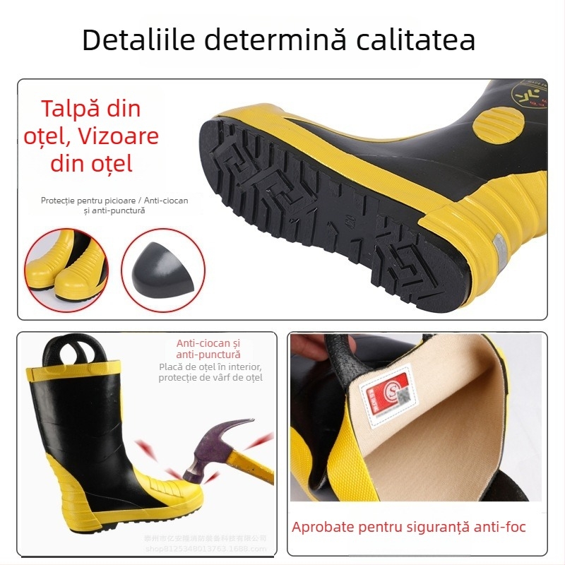 Cizme de pompieri Yinanlong - Partea superioară înaltă, Vârf din oțel, Rezistente la impact, Rezistente la perforare, Antiderapante