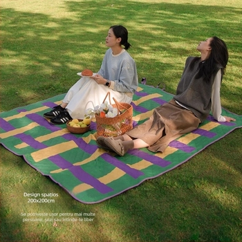 Covor de picnic îngroșat și impermeabil, pliabil pentru exterior, cu folie de aluminiu; material: fibre de poliester; strat impermeabil: PE bumbac; ideal pentru plajă, picnicuri și drumeții în aer liber.