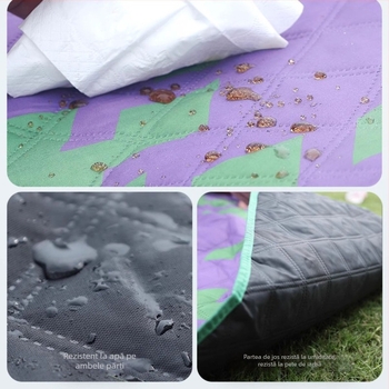 Covor de picnic îngroșat și impermeabil, pliabil pentru exterior, cu folie de aluminiu; material: fibre de poliester; strat impermeabil: PE bumbac; ideal pentru plajă, picnicuri și drumeții în aer liber.