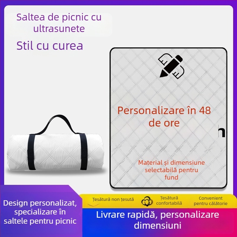 Covor de picnic îngroșat și impermeabil, pliabil pentru exterior, cu folie de aluminiu; material: fibre de poliester; strat impermeabil: PE bumbac; ideal pentru plajă, picnicuri și drumeții în aer liber.