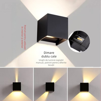 Lampa de perete cu 2 LED, IP65 impermeabilă, 3000K, 120 lm/W, durată de viață 100000 h, carcasă din aluminiu, interior/exterior