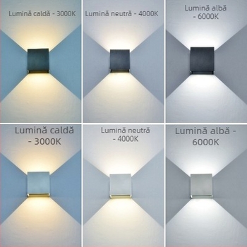 Lampa de perete cu 2 LED, IP65 impermeabilă, 3000K, 120 lm/W, durată de viață 100000 h, carcasă din aluminiu, interior/exterior