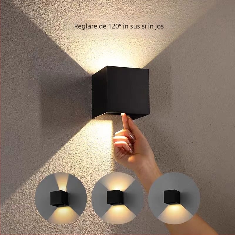 Lampa de perete cu 2 LED, IP65 impermeabilă, 3000K, 120 lm/W, durată de viață 100000 h, carcasă din aluminiu, interior/exterior