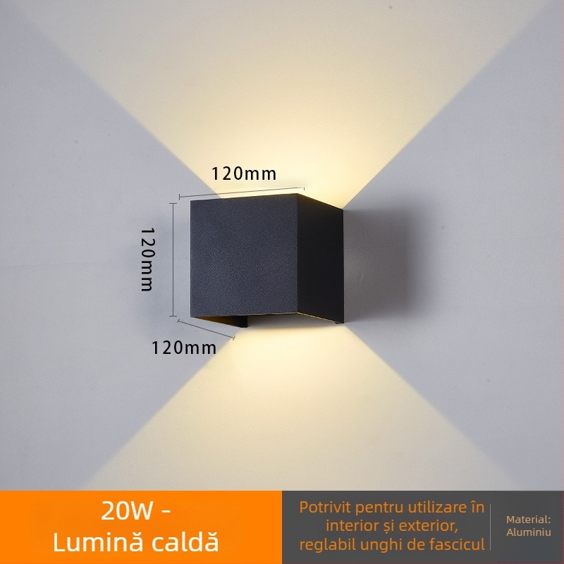 Lampa de perete cu 2 LED, IP65 impermeabilă, 3000K, 120 lm/W, durată de viață 100000 h, carcasă din aluminiu, interior/exterior