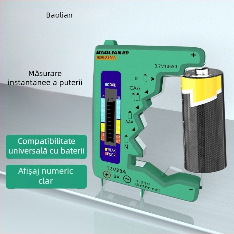 Tester de capacitate a bateriei cu afișaj digital, compatibil universal cu baterii