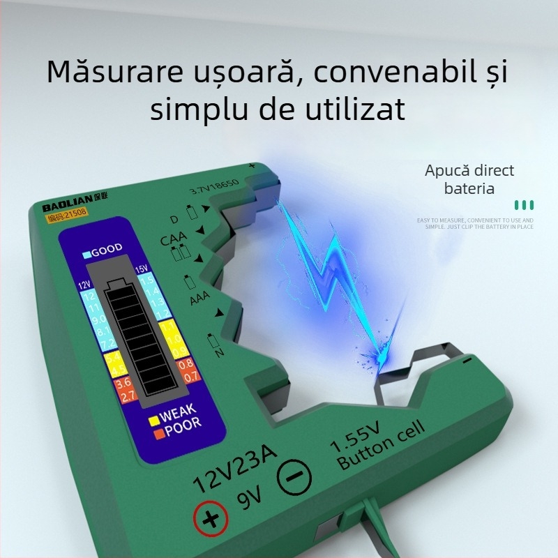Tester de capacitate a bateriei cu afișaj digital, compatibil universal cu baterii