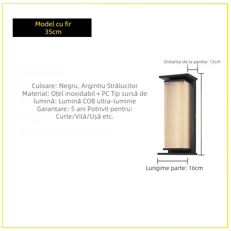 Lampa de perete exterior IP65, carcasă din oțel inoxidabil, 220V input, LED Sanan Optoelectronics, viață 50.000 ore