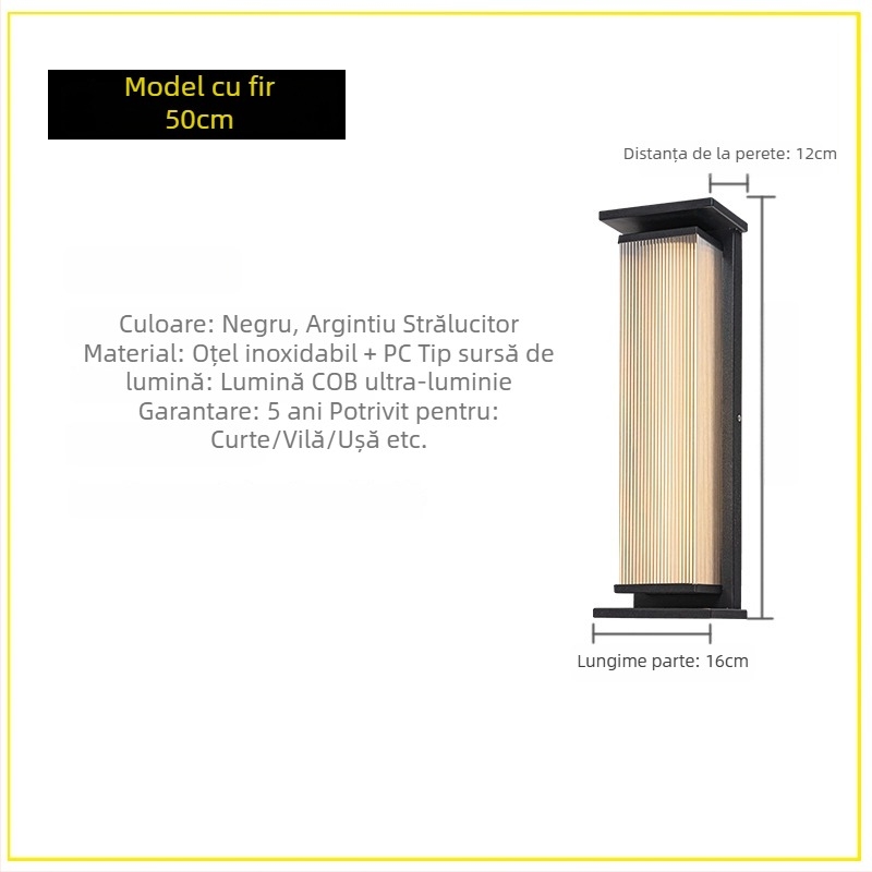 Lampa de perete exterior IP65, carcasă din oțel inoxidabil, 220V input, LED Sanan Optoelectronics, viață 50.000 ore