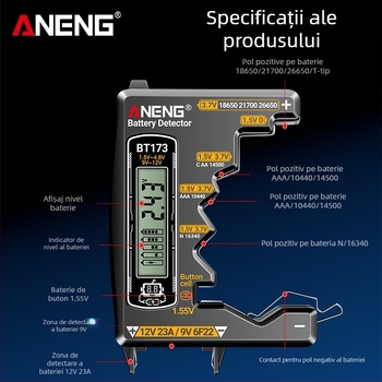 Aneng tester de baterii - precizie înaltă, afișaj capacitate rămasă, măsurare tensiune baterie (precizie înaltă; afișaj capacitate rămasă; măsurare tensiune baterie)
