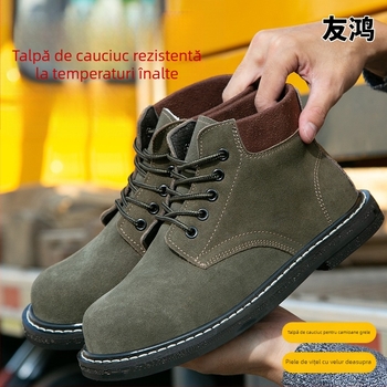 Pantofi de lucru pentru sudură, cu vârf din oțel, talpă groasă din cauciuc, rezistenți la lovituri, uzură și temperaturi ridicate, construcție din oțel turnat