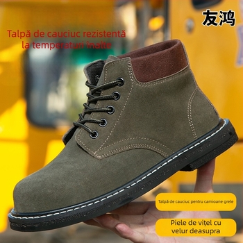 Pantofi de lucru pentru sudură, cu vârf din oțel, talpă groasă din cauciuc, rezistenți la lovituri, uzură și temperaturi ridicate, construcție din oțel turnat