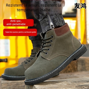 Pantofi de lucru pentru sudură, cu vârf din oțel, talpă groasă din cauciuc, rezistenți la lovituri, uzură și temperaturi ridicate, construcție din oțel turnat