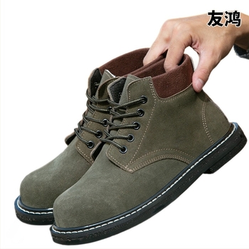 Pantofi de lucru pentru sudură, cu vârf din oțel, talpă groasă din cauciuc, rezistenți la lovituri, uzură și temperaturi ridicate, construcție din oțel turnat