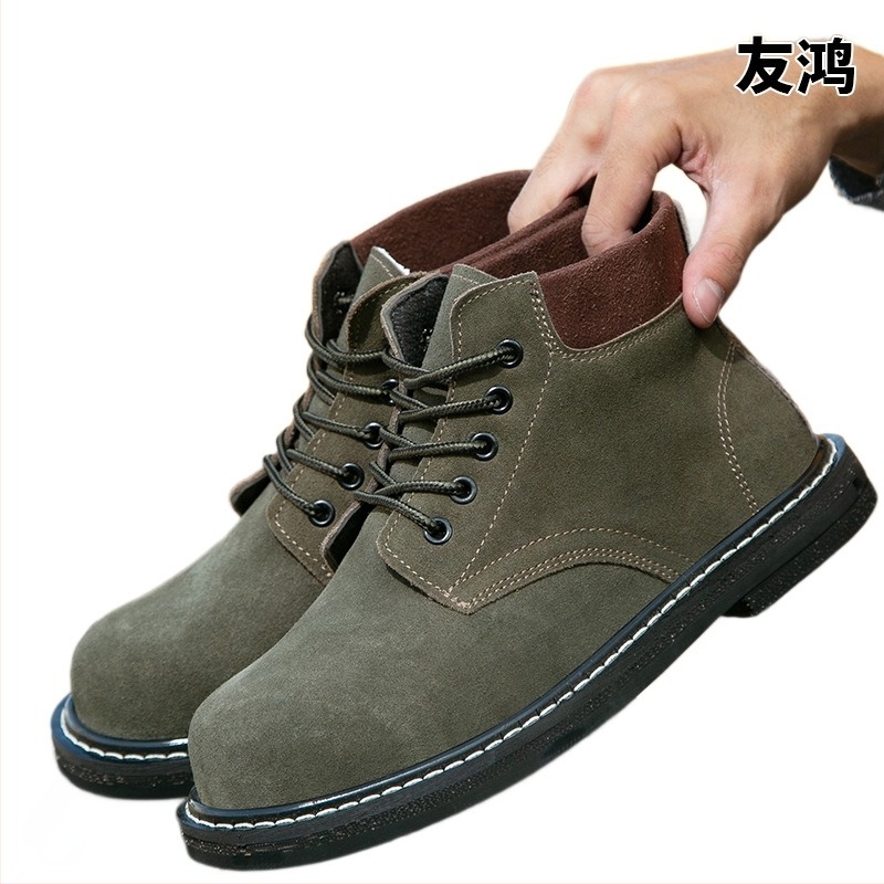 Pantofi de lucru pentru sudură, cu vârf din oțel, talpă groasă din cauciuc, rezistenți la lovituri, uzură și temperaturi ridicate, construcție din oțel turnat