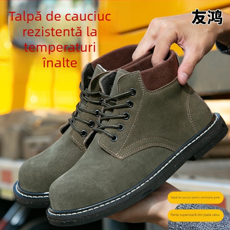 Pantofi de lucru pentru sudură, cu vârf din oțel, talpă groasă din cauciuc, rezistenți la lovituri, uzură și temperaturi ridicate, construcție din oțel turnat