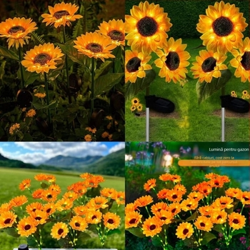 Lampă solară de exterior pentru curte, în formă de floarea-soarelui, pentru grădină | iluminare LED | Materiale: țesătură Juan + ABS + oțel inoxidabil | IP65 rezistent la apă | Certificare CE UE | Personalizare disponibilă