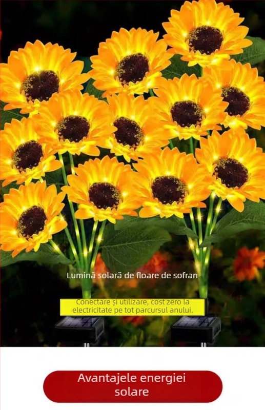 Lampă solară de exterior pentru curte, în formă de floarea-soarelui, pentru grădină | iluminare LED | Materiale: țesătură Juan + ABS + oțel inoxidabil | IP65 rezistent la apă | Certificare CE UE | Personalizare disponibilă