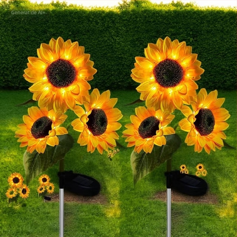 Lampă solară de exterior pentru curte, în formă de floarea-soarelui, pentru grădină | iluminare LED | Materiale: țesătură Juan + ABS + oțel inoxidabil | IP65 rezistent la apă | Certificare CE UE | Personalizare disponibilă