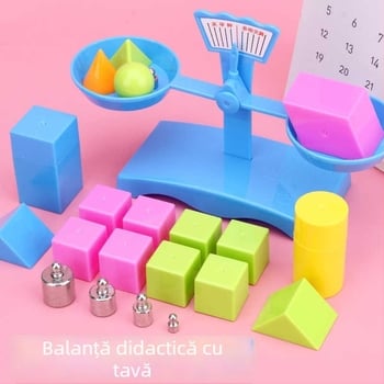 Duoqi balanță – material didactic pentru învățământul primar (clasele II–III), matematică și experimente de fizică, din plastic, tavă și greutăți.