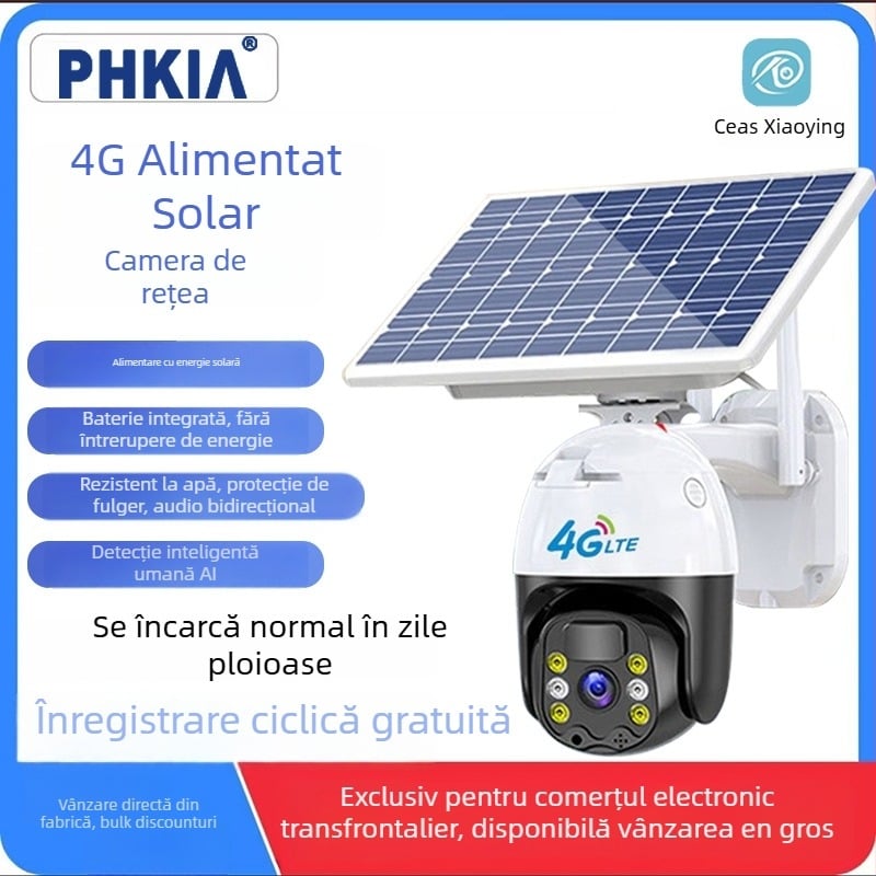 Feikaiya cameră cupolă solară 4G pentru exterior, 1080p, viziune nocturnă, impermeabilă, control prin aplicație mobilă