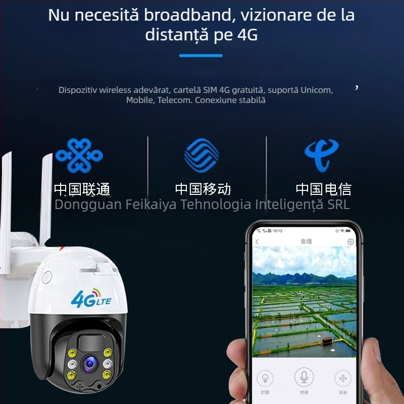 Feikaiya cameră cupolă solară 4G pentru exterior, 1080p, viziune nocturnă, impermeabilă, control prin aplicație mobilă