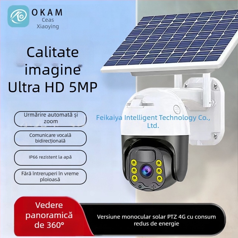 Feikaiya cameră cupolă solară 4G pentru exterior, 1080p, viziune nocturnă, impermeabilă, control prin aplicație mobilă