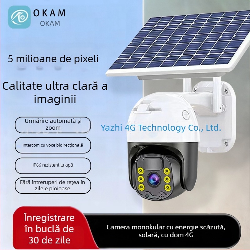 Feikaiya cameră cupolă solară 4G pentru exterior, 1080p, viziune nocturnă, impermeabilă, control prin aplicație mobilă