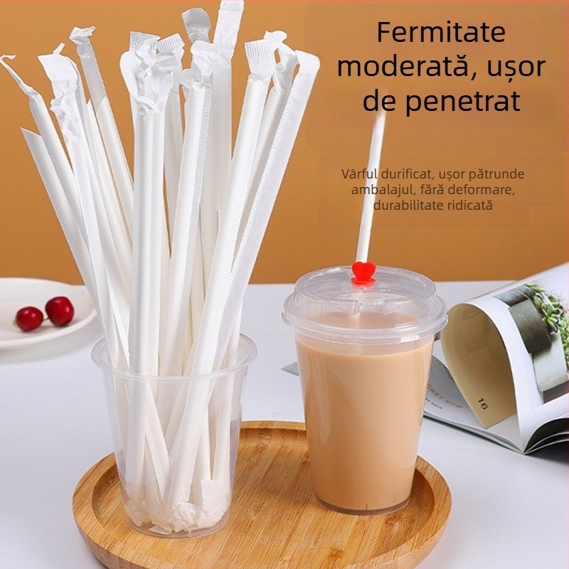 Paie din hârtie PLA biodegradabile - tub curbat, ambalare individuală, pentru ceai cu lapte, pentru copii, folosire în casă