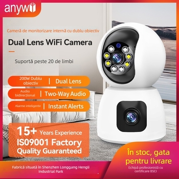 Cameră inteligentă de interior cu obiectiv dublu, 1080p, vizualizare pe timp de noapte, microfon încorporat, comunicație bidirecțională, control prin aplicație mobilă