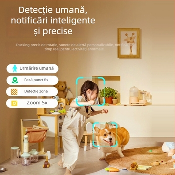 Cameră inteligentă de interior cu obiectiv dublu, 1080p, vizualizare pe timp de noapte, microfon încorporat, comunicație bidirecțională, control prin aplicație mobilă