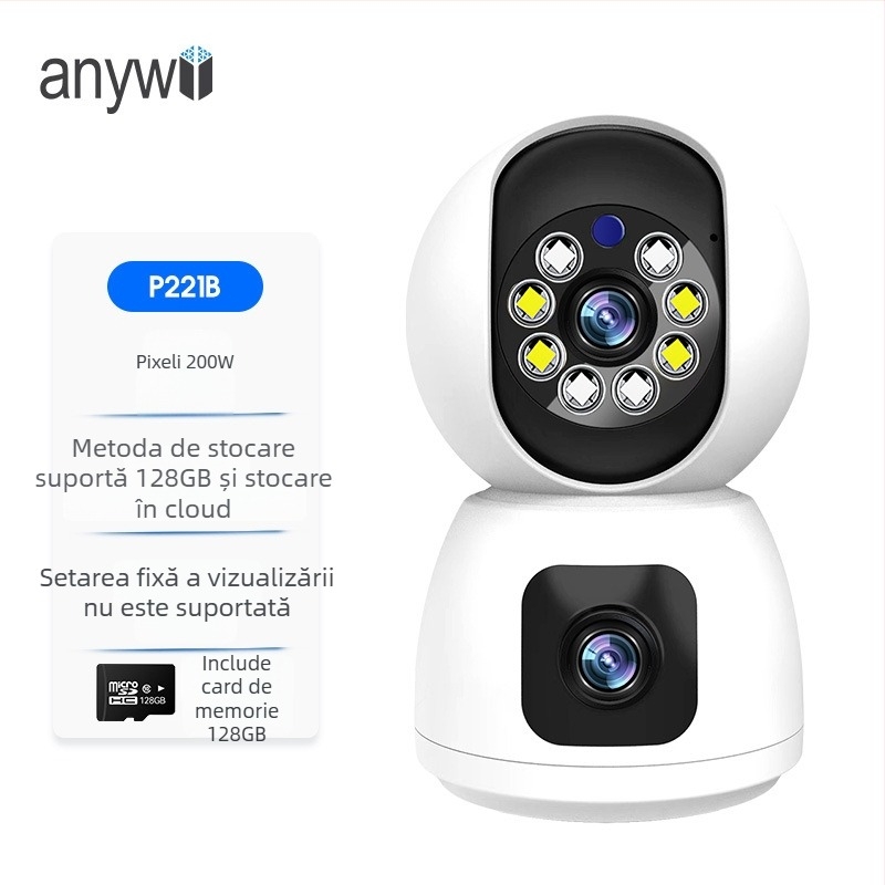 Cameră inteligentă de interior cu obiectiv dublu, 1080p, vizualizare pe timp de noapte, microfon încorporat, comunicație bidirecțională, control prin aplicație mobilă