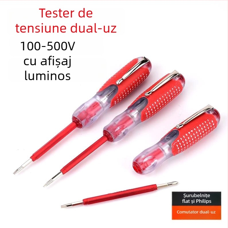 Pix tester tensiune 100-500V, șurubelniță cu două funcții și tester pentru instalații electrice